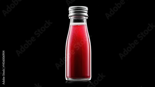 Obraz na płótnie Bottle of Red Beverage on Black Background with Reflection and Shadow w salonie