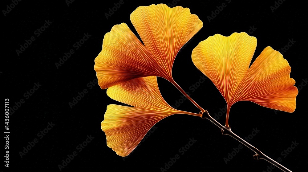 Bright Ginkgo Leaves Against Dark Background in Artistic Composition