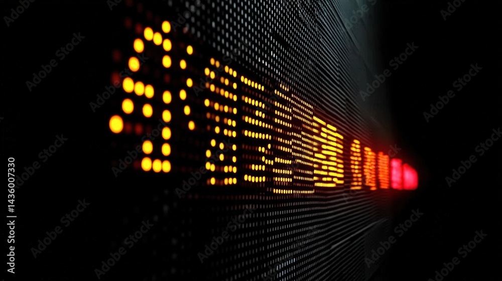 Bright LED Screen Display with Colorful Text on Dark Background