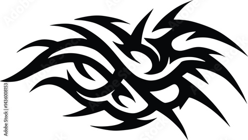 This image features a sharp and dynamic tribal tattoo design