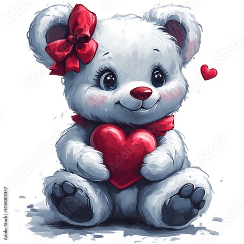 Cute teddy bear holding a heart