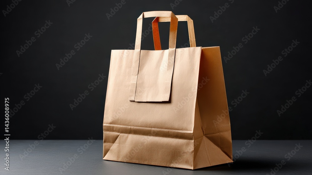 Brown Paper Shopping Bag on Dark Background with Simple Design