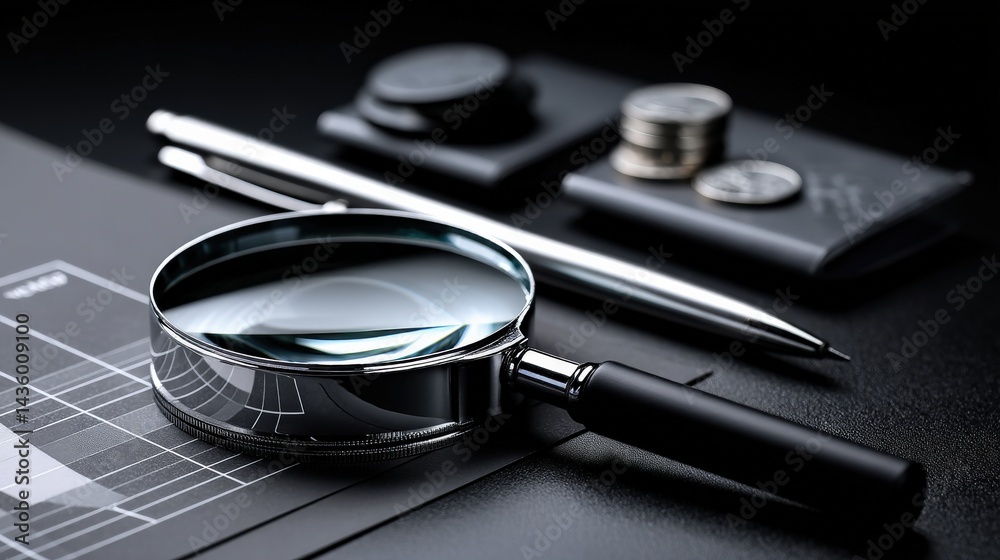 Business Analysis Tools with Magnifying Glass and Financial Documents