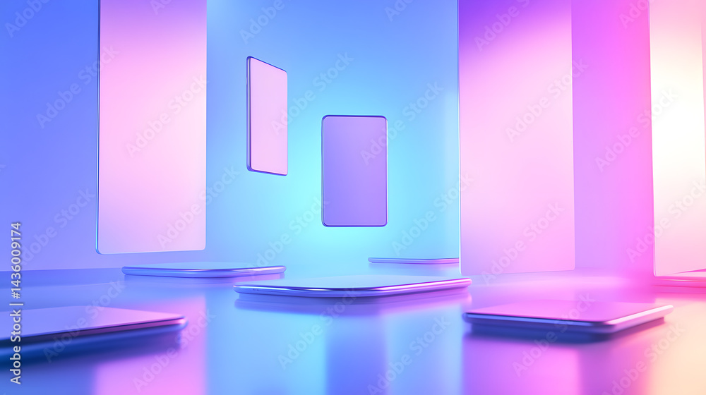 Neon Smartphone Mockup Minimalist Product Display Futuristic Background