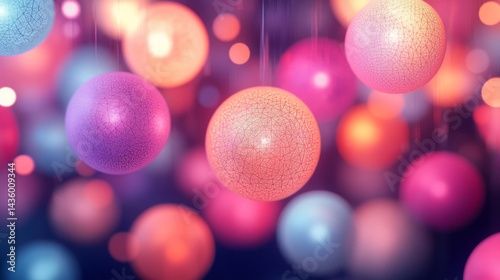 Colorful Glowing Orbs Hanging Against Dark Background