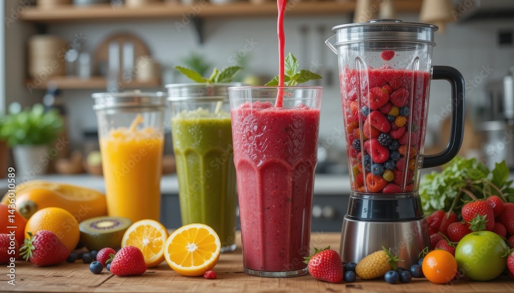 Vibrant Smoothie Creation A Colorful Blend of Fresh Fruits and Healthy Ingredients Vibrant Smoothie Creation A Colorful Blend of Fresh Fruits and Healthy Ingredients