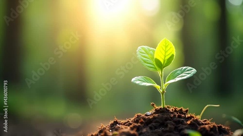 Green sprout growing in the soil. Environmental protection