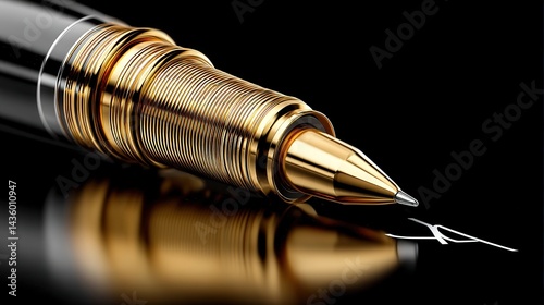 Obraz na płótnie Close-Up of a Luxurious Golden Pen with Elegant Design and Reflection w salonie