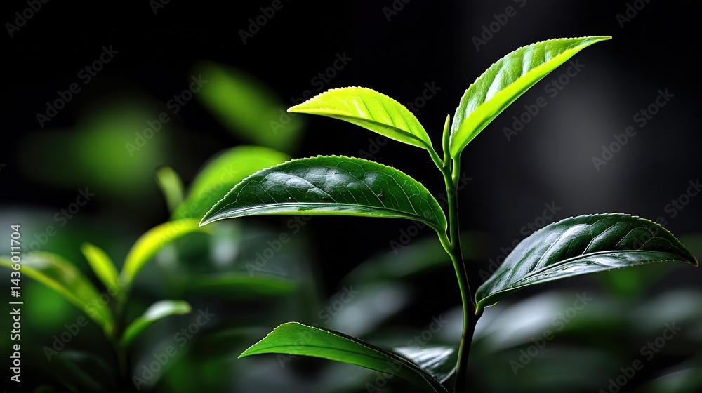 Close-Up of Fresh Green Leaves Against a Dark Background