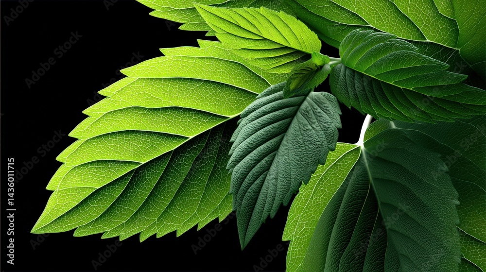 Close-Up of Fresh Green Leaves with Natural Texture and Detail