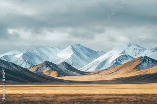 Snow covered mountain range landscape photo