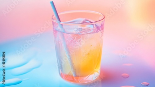 Wallpaper Mural Closeup of a Yellow Cocktail with Ice in a Glass on Colorful Background Torontodigital.ca