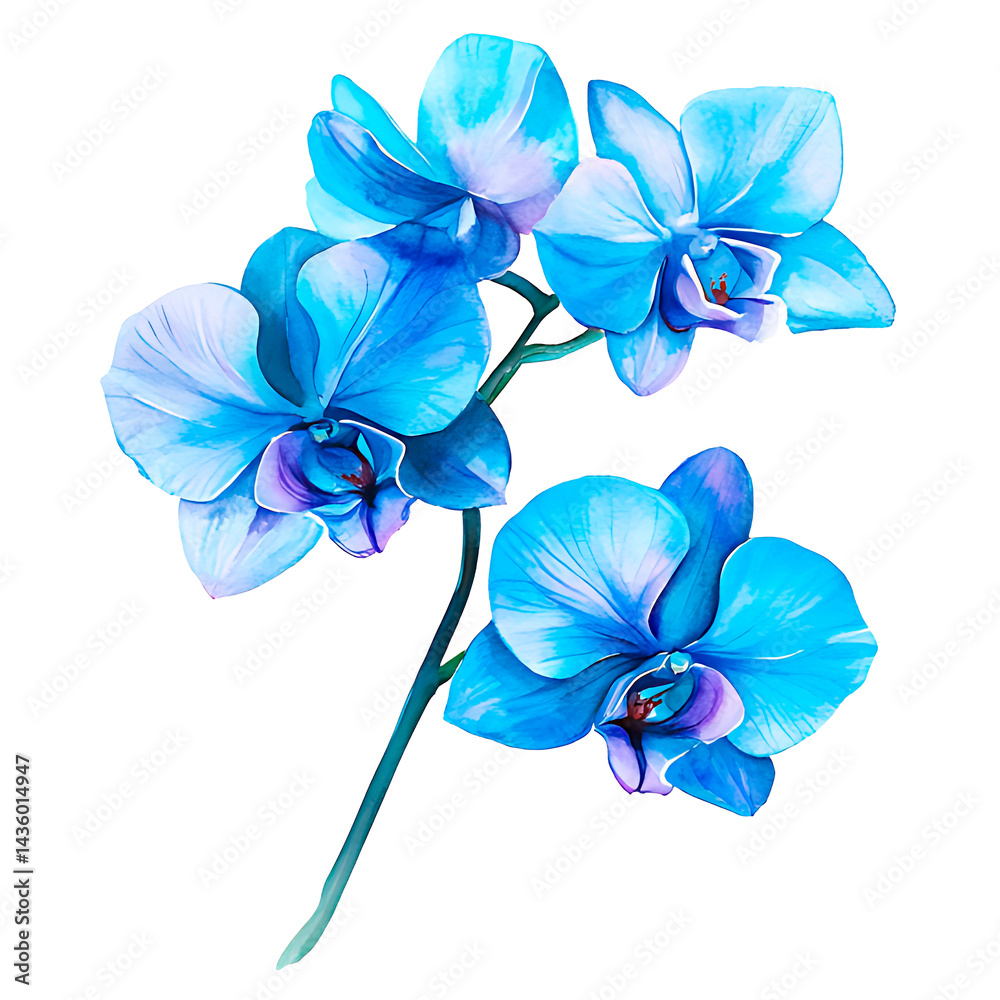 Fototapeta premium Orchid flower. Delicate watercolor orchid flowers isolated white background.