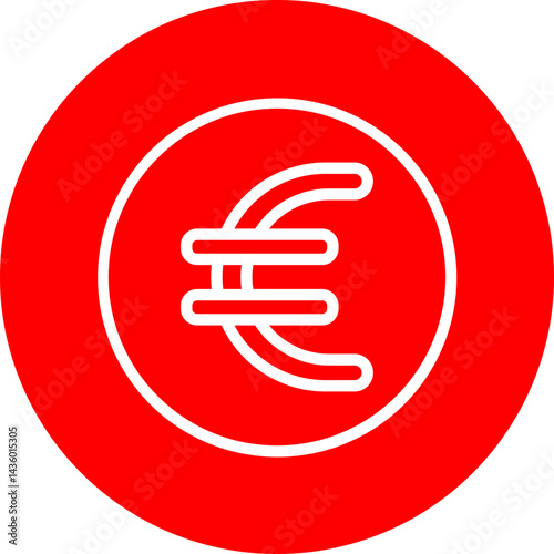 Euro Coin Vector Line White Circle Red