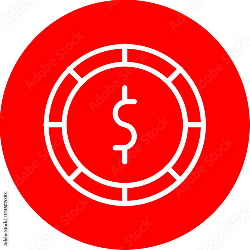 Dollar Coin Vector Line White Circle Red