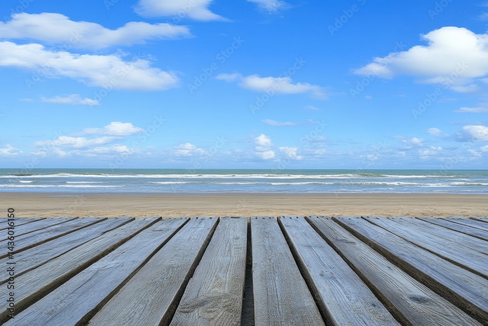 Beach boardwalk under a blue sky Beach boardwalk under a blue sky