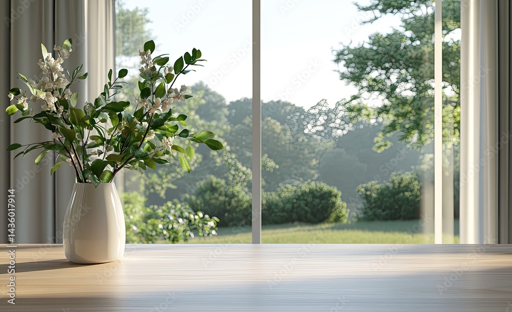 Fototapeta premium Peaceful morning view through window