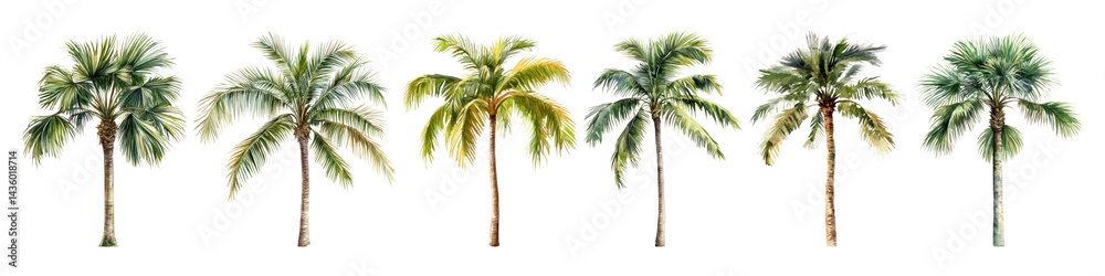 Fototapeta premium PNG Tropical palm trees illustration, element set on transparent background