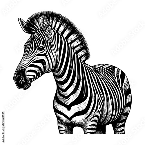 zebra engraving black and white outline. Scratch board imitation.