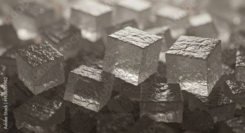 Dramatic Close-Up View of Translucent Sea Salt Crystals in Square Shape