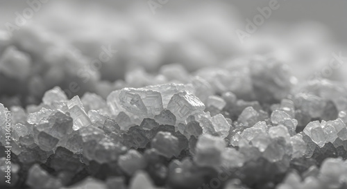 Monochrome Display Of Sea Salt Crystals Illuminated By Soft Natural Light
