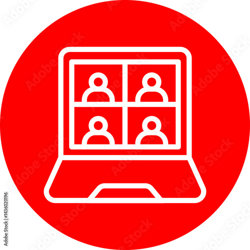 Video Conference Vector Line White Circle Red