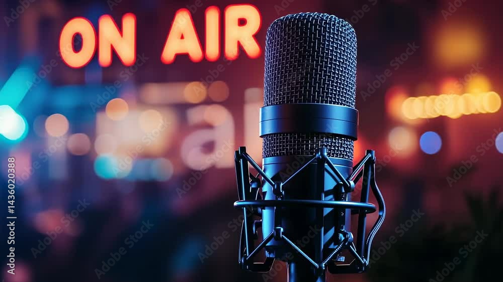 podcast, radio or television studio with microphone and 