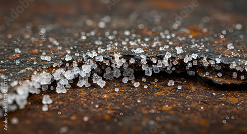 Microscopic Crystals Glistening on Weathered Surface Macro Still Life