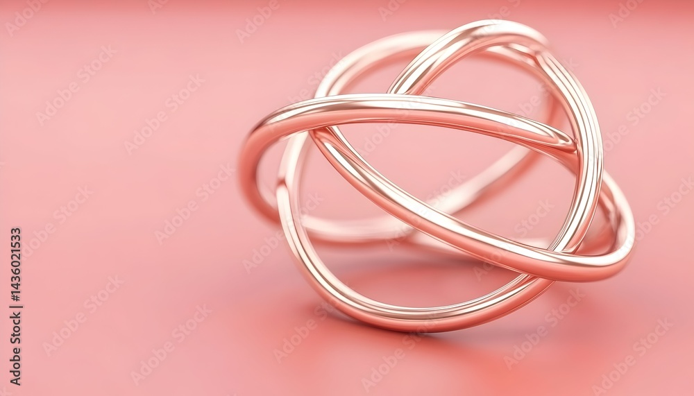Rose gold, intertwined loops forming a sphere on a blush-pink background Rose gold, intertwined loops forming a sphere on a blush-pink background