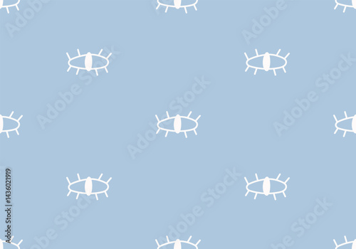Seamless pattern with doodle eyes on soft blue background. Minimalist design in serenity color symbolizing peace, self reflection and mental clarity. Vector illustration on an isolated background.