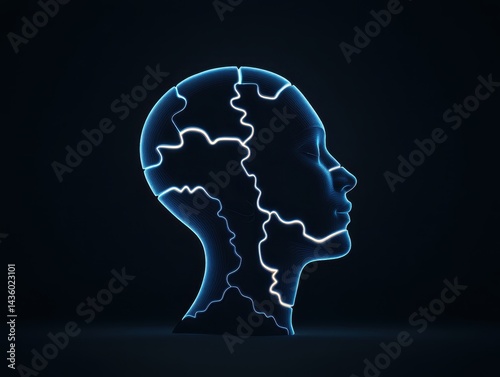 Abstract human head, glowing lines