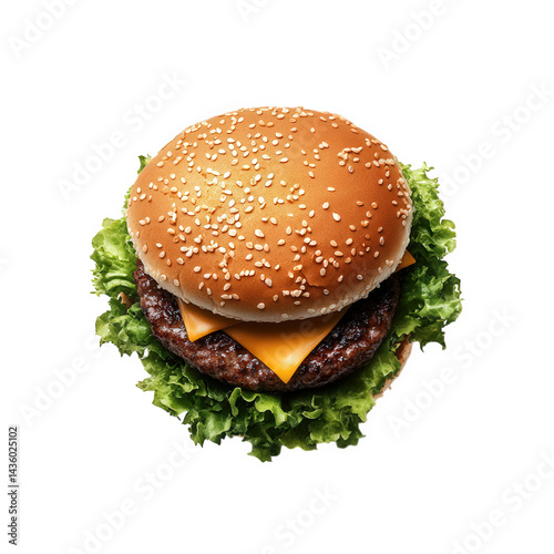Wallpaper Mural classic hamburger with a sesame seed bun. a juicy beef patty. a slice of cheddar cheese. and fresh lettuce. emphasizing its delicious and appetizing nature the clean background highlights the burger. Torontodigital.ca