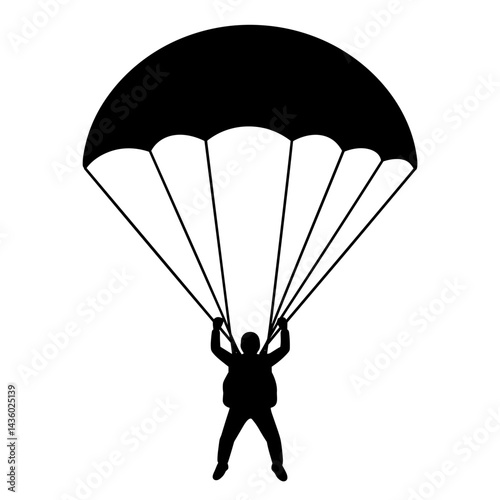 Parachutist with parachute icon silhouette in black