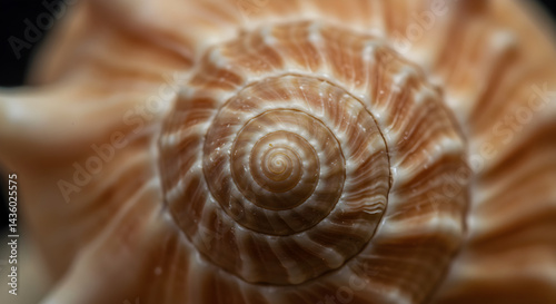 Elegant Seashell Showing a Brown Spiral Pattern, Close Up View