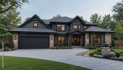 Elegant Dark and Light Family Home Spacious Driveway, Landscaping Design