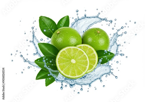 Fresh limes with water splash for healthy lifestyle and refreshment