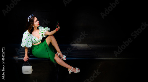 Obraz na płótnie attractive female reacts to a text message. High quality photo w salonie
