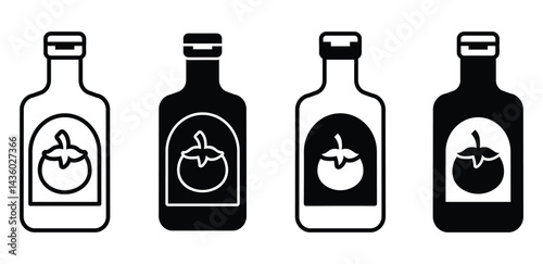 Ketchup Bottle Icons Black and White Set of Tomato Sauce Illustrations Vector Design