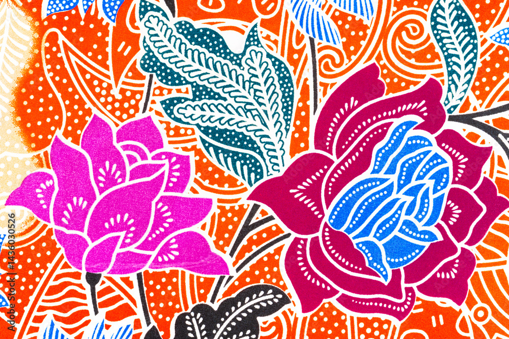 Obraz premium Beautiful handmade batik fabric texture with abstract floral.