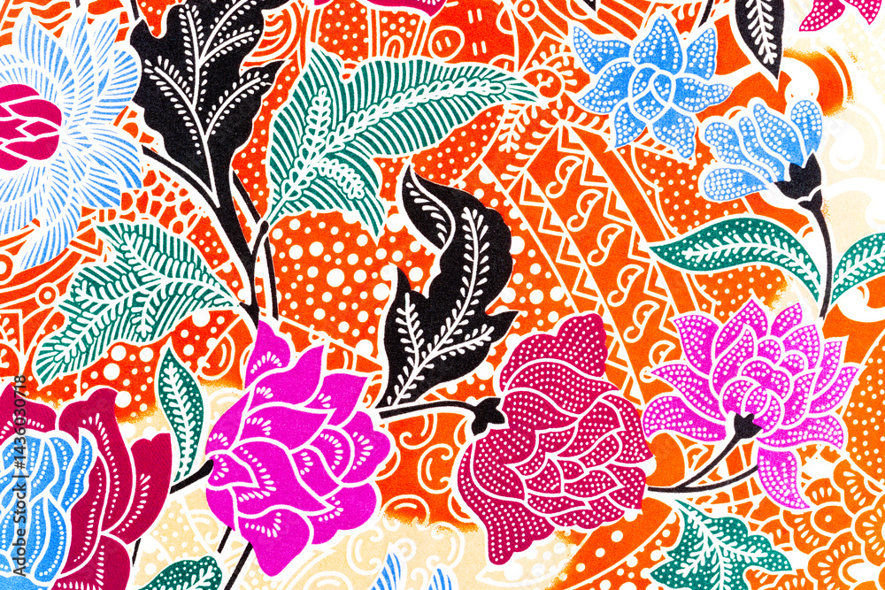 Obraz premium Beautiful handmade batik fabric texture with abstract floral.