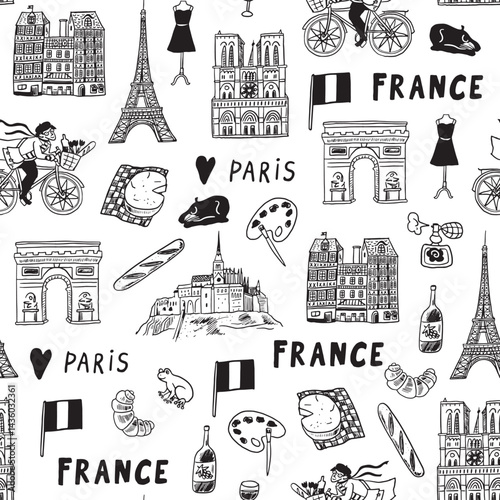 Paris France vector illustrations seamless pattern