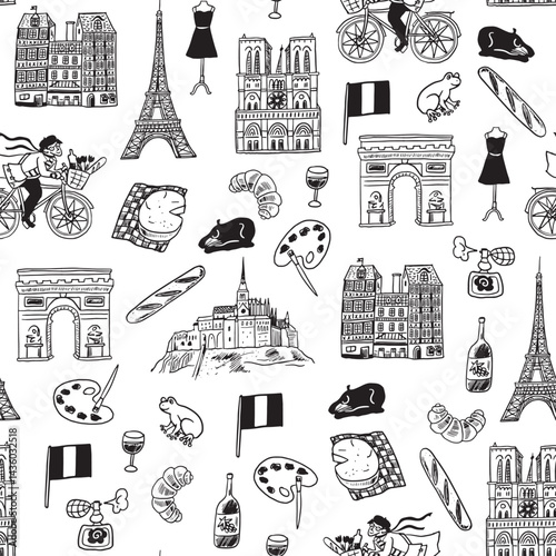 Paris France vector illustrations seamless pattern