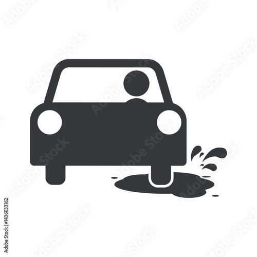 Isolated pictogram a car splashing water, warning of water accumulation ahead, advising vehicles to slow down