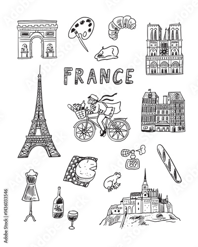 Paris France vector illustrations set