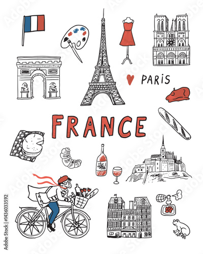 Paris France vector illustrations set