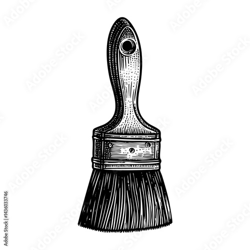 Paint brush sketch engraving black and white outline. Scratch board imitation.