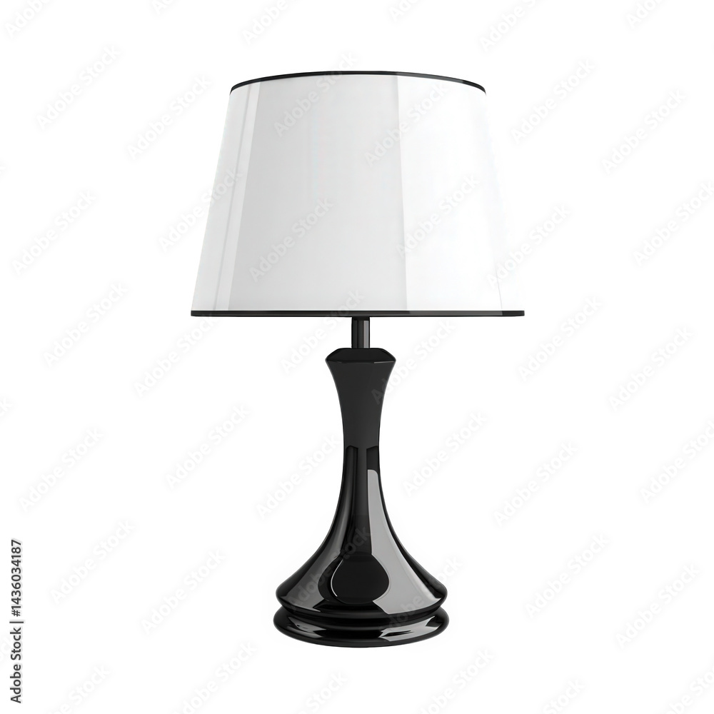sleek. modern table lamp with a glossy black base and a white lampshade. designed to provide ambient lighting for various settings. such as homes or offices its elegant design makes it a stylish addit sleek. modern table lamp with a glossy black base and a white lampshade. designed to provide ambient lighting for various settings. such as homes or offices its elegant design makes it a stylish addit