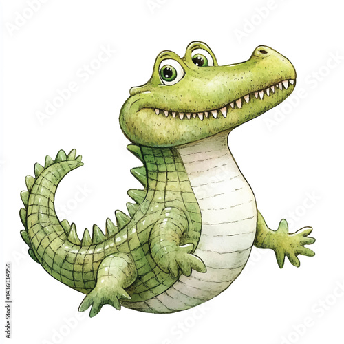 A Crocodile simple cartoon drawing watercolor icon