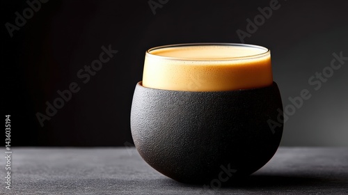 Obraz na płótnie Elegant Dark Cup with Creamy Beverage on Clean Surface w salonie