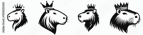 capybara head with crown. Silhouette logo animal mascot. Regal rodent cranium adorned by diadem a royal motif for decorative object.